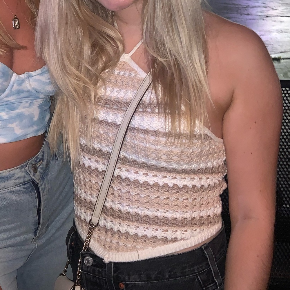 Abercrombie & Fitch Crochet Halter Tank Top - Cream and Brown